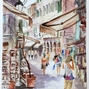 Corfu alley Aquarelle Watercolor on Paper, Analitis Dimitris