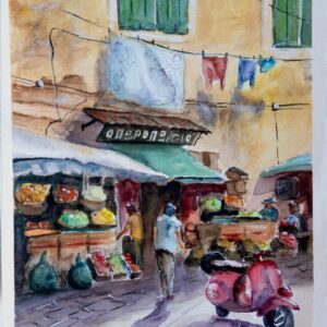 Corfu alley Aquarelle Watercolor on Paper, Analitis Dimitris